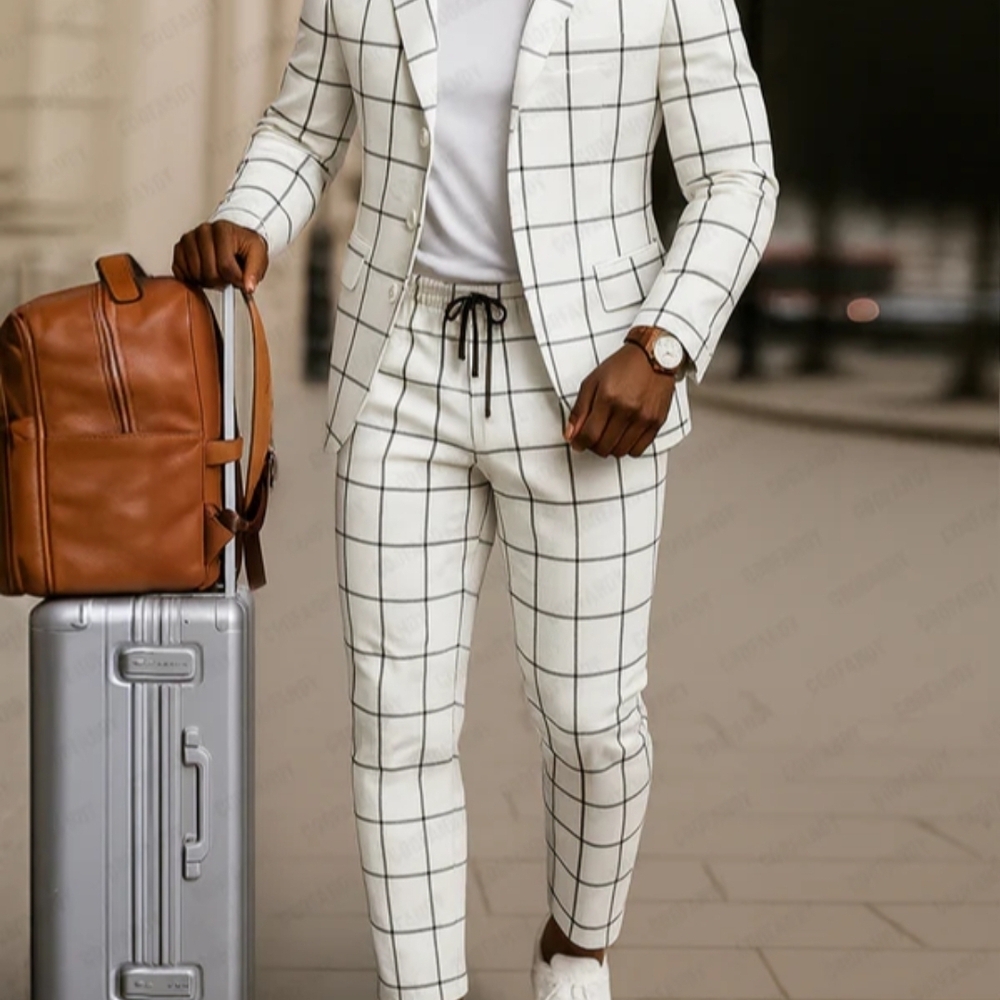 Men's White Checkered Suit